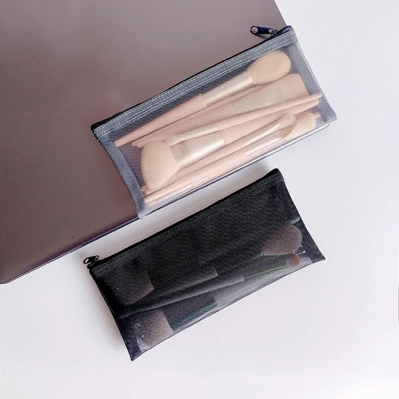 sacs de rangement pour pinceaux de maquillage pour femmes, poudres de maquillage, rouge à lèvres, étui à crayons en maille transparente pour étudiants, ins travel cosmetic evaluation
