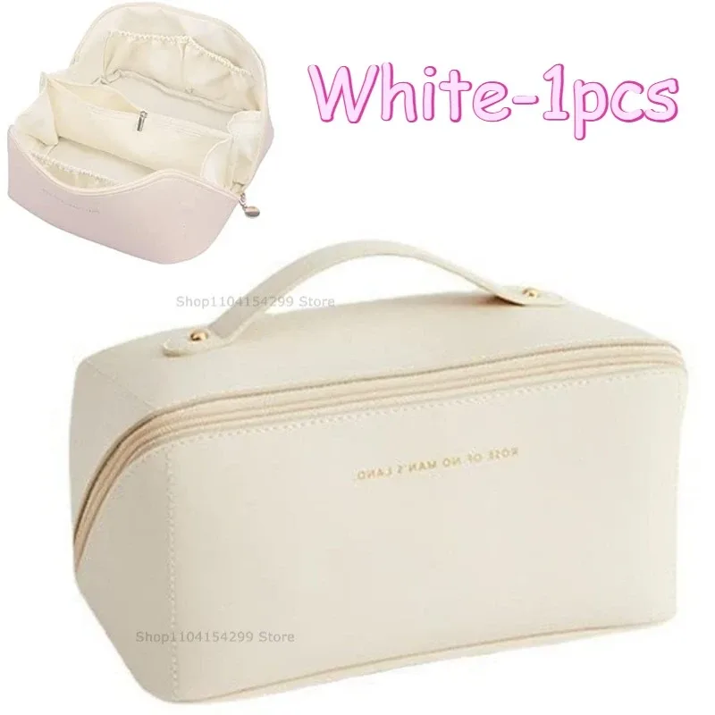 trousse de maquillage de voyage avec double fermeture éclair, grande capacité, organiseur de cosmétiques avec poignée, rangement portable pour articles de toilette pour femmes