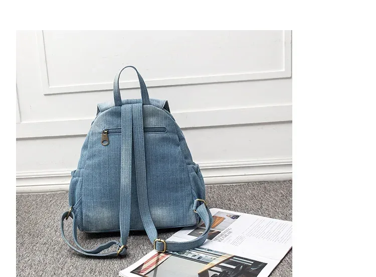 sac à dos en denim pour femmes, sac à bandoulière de loisirs et de voyage, grande capacité, cartable à la mode pour filles