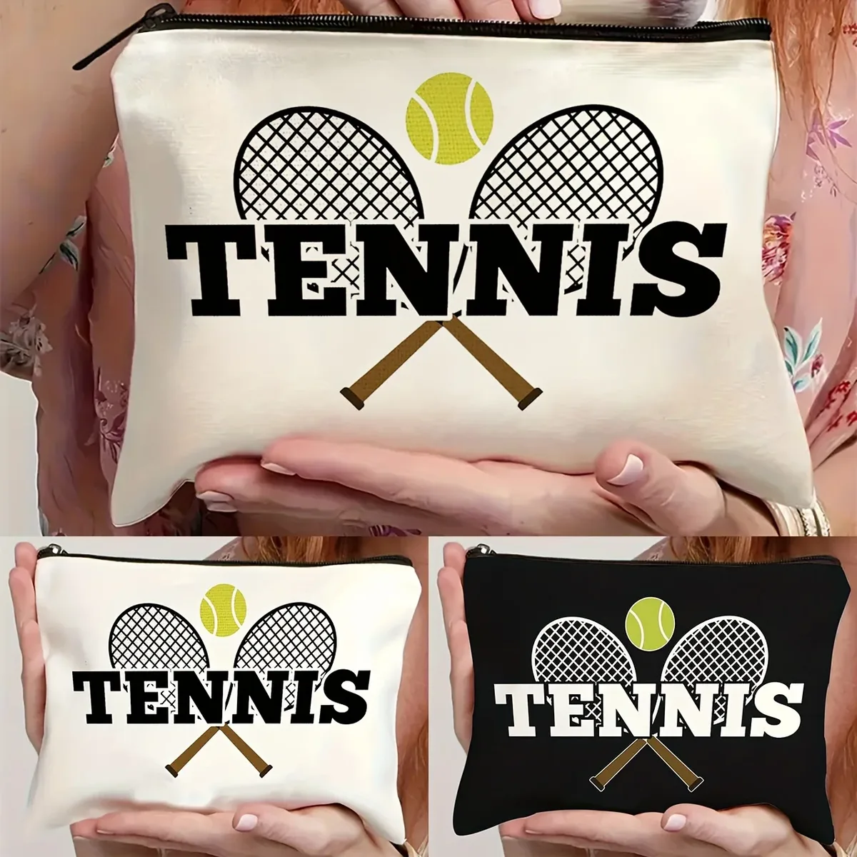 sac de maquillage sur le thème du tennis, cadeau pour les amateurs de tennis, pochette cosmétique de voyage légère et pliable pour femmes, sac de rangement de voyage