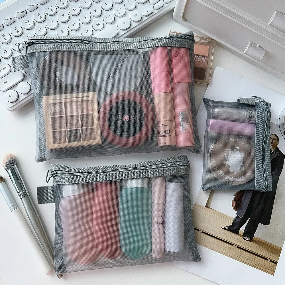 3size mesh clear cosmetic bags black small large makeup bag portable travel toiletry organizer case lipstick storage pouch