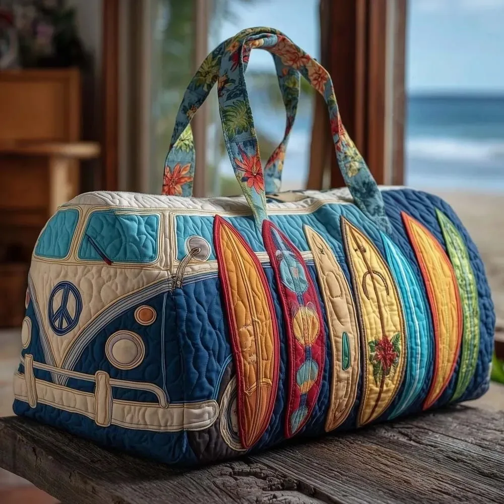 sac de voyage matelassé grande capacité en forme de bus imprimé, en matériau souple, style rétro