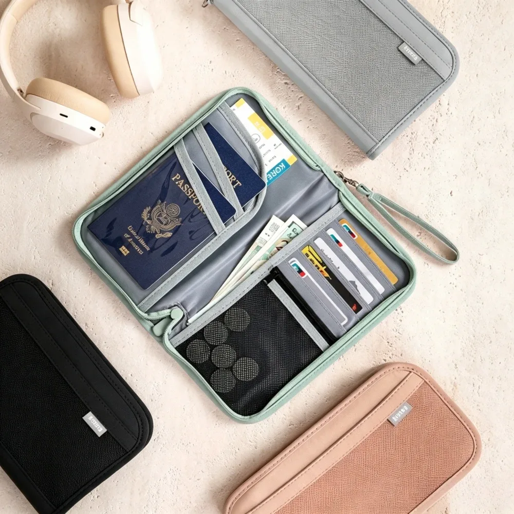 sac de voyage portable multifonctionnel pour passeports avec blocage rfid, sac de passeports familial, portefeuille de voyage étanche, accessoires de voyage