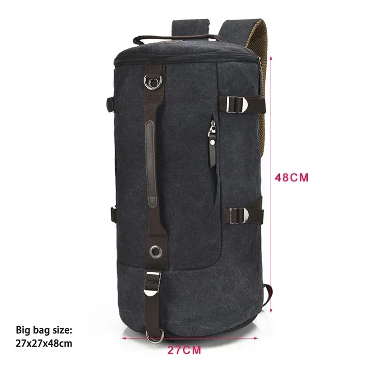 sac dos toile cuir bandes marron toile beige fermetures glissières poignée souple capacité voyage