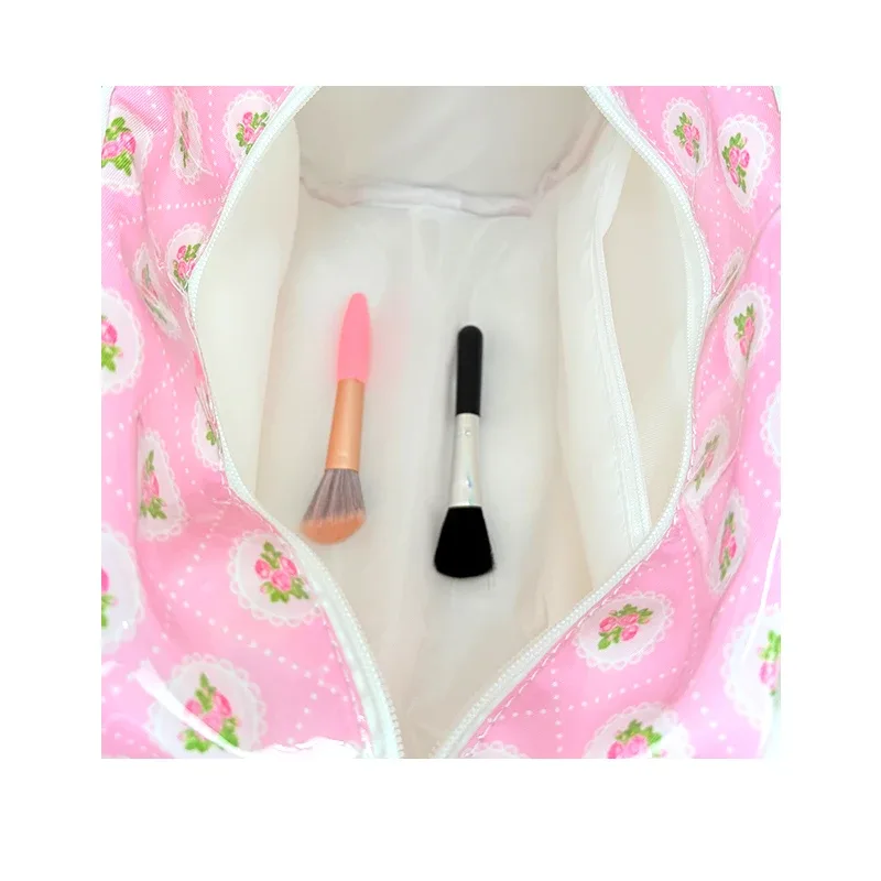 sac de rangement floral printemps-été, trousse de toilette portable mignonne pour femme, sac cosmétique imprimé en pvc transparent et nylon, pochette de voyage pour articles de toilette