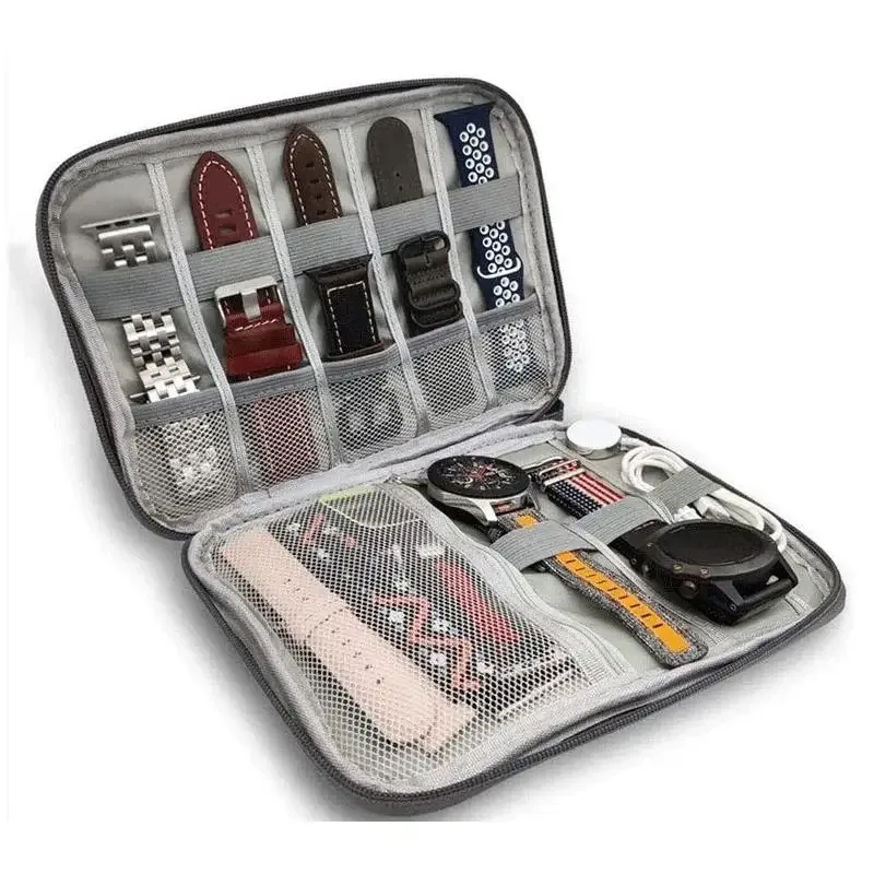 pochette organisatrice nylon gris compartiments maille bracelets montres voyage capacité grande taille petite affaires