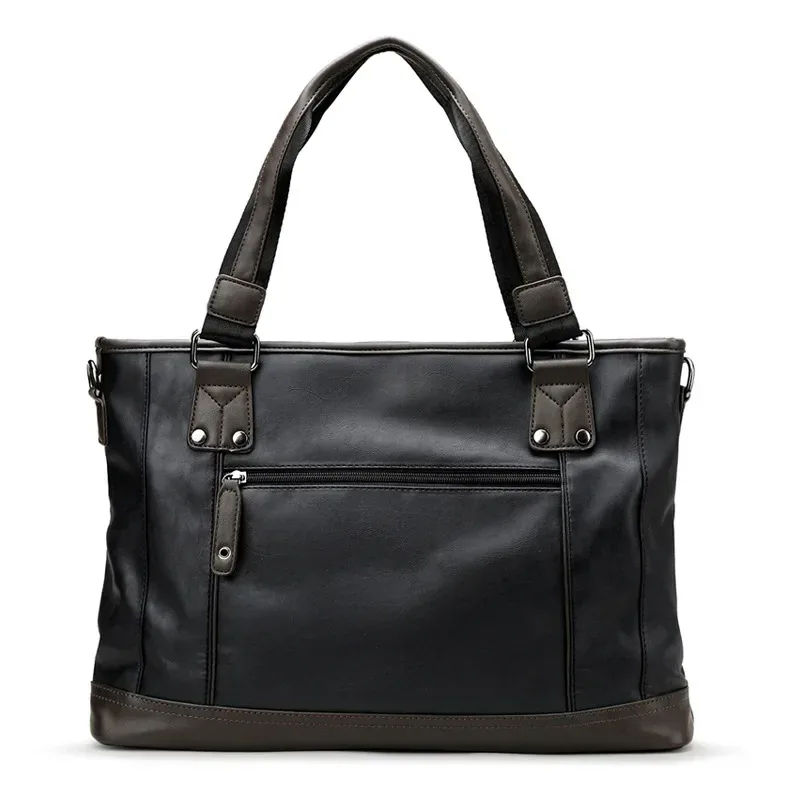 porte documents cuir bleu marine marron format 40x29x11cm bandoulière amovible poignée souple doublure polyester vintage voyage business briefcase