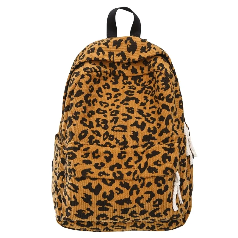 sac à dos à motif imprimé léopard en velours côtelé pour adolescents, sac d'école grande capacité, sac à dos décontracté pour ordinateur portable, sac de voyage, sac à dos pour livres