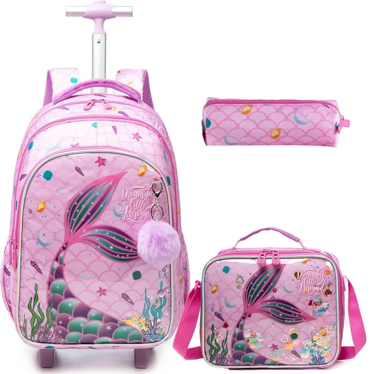 sac dos polyester toile dessin animé bleu pastel coeurs dorés love scolaire transport voyage filles
