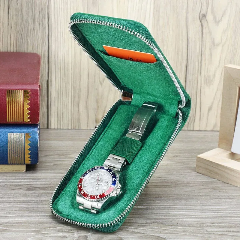 sac de rangement pour montre à fermeture éclair, noir/rouge/vert, 3 couleurs, protecteur de montre portable avec emplacement pour carte pour voyage, mini sacoche de voyage