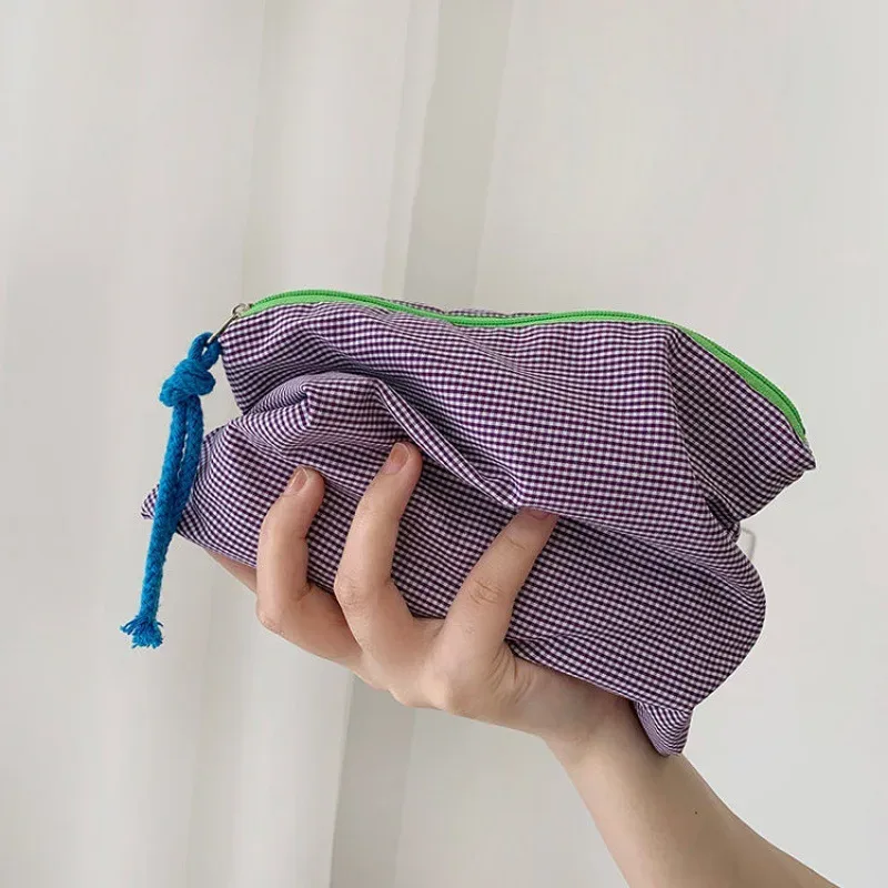 trousse toilette coton carreaux fleurs cercles animaux bleu vert rose noir portable sorties maquillage cosmétiques