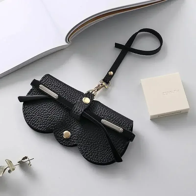 étui à lunettes en cuir pu gaufré litchi, mignon, avec cordon, pour lunettes de soleil et de lecture, sac de rangement portable de voyage