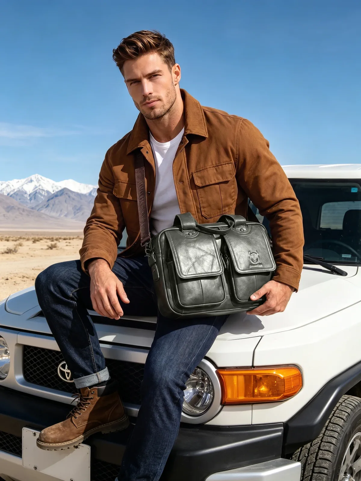 bullcaptain hommes vrai mallette en cuir 14 pouces pochette pour ordinateur portable, décontracté épaule messenger sac fourre-tout, le travail de bureau, 042