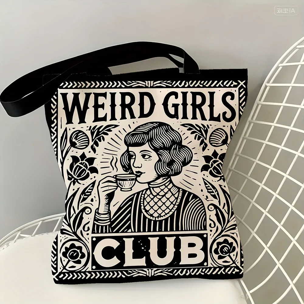 sac fourre-tout de club pour filles bizarres, 1 pièce, élégant, design floral noir et blanc, usage quotidien décontracté, sac à bandoulière, cadeau de noël pour meilleurs amis