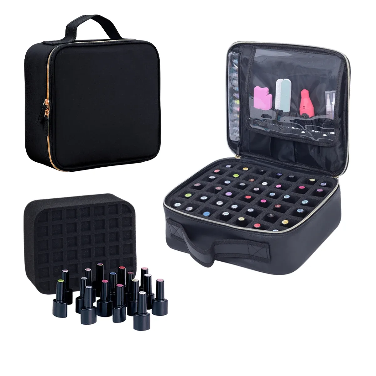 UOZL Organisateur de vernis à ongles de 42 bouteilles, sac de rangement de vernis à ongles portatif en cuir PU, adapté aux amateurs de nail art et aux manucure