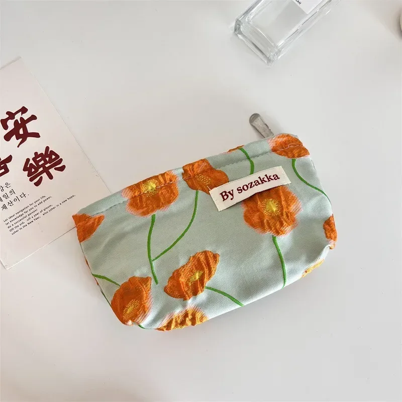 trousse de maquillage coréenne florale pour femmes, trousse à cosmétiques, trousse de maquillage de voyage, trousse de beauté en toile, trousse à crayons