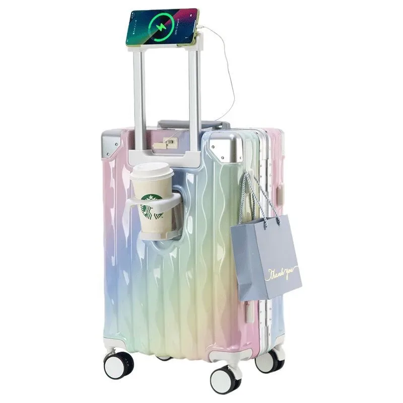 valise de voyage 18/20/24/26 pouces, avec porte-gobelet usb, cadre en aluminium, boîtier de chariot avec roulettes, bagage à main