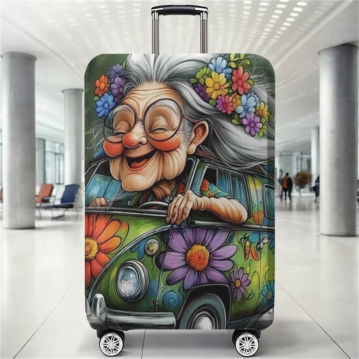 housse de protection pour bagages à motif hippie granny float, adaptée aux housses de bagages de 18 à 32 pouces, aux gants pour poignée de bagage, aux accessoires de voyage