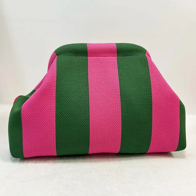 sacs à main tissés au crochet pour femmes, pochette de plage d'été, sacs à main tricotés, pochette de boulettes froncée, mignon nuage décontracté, sac colorblock
