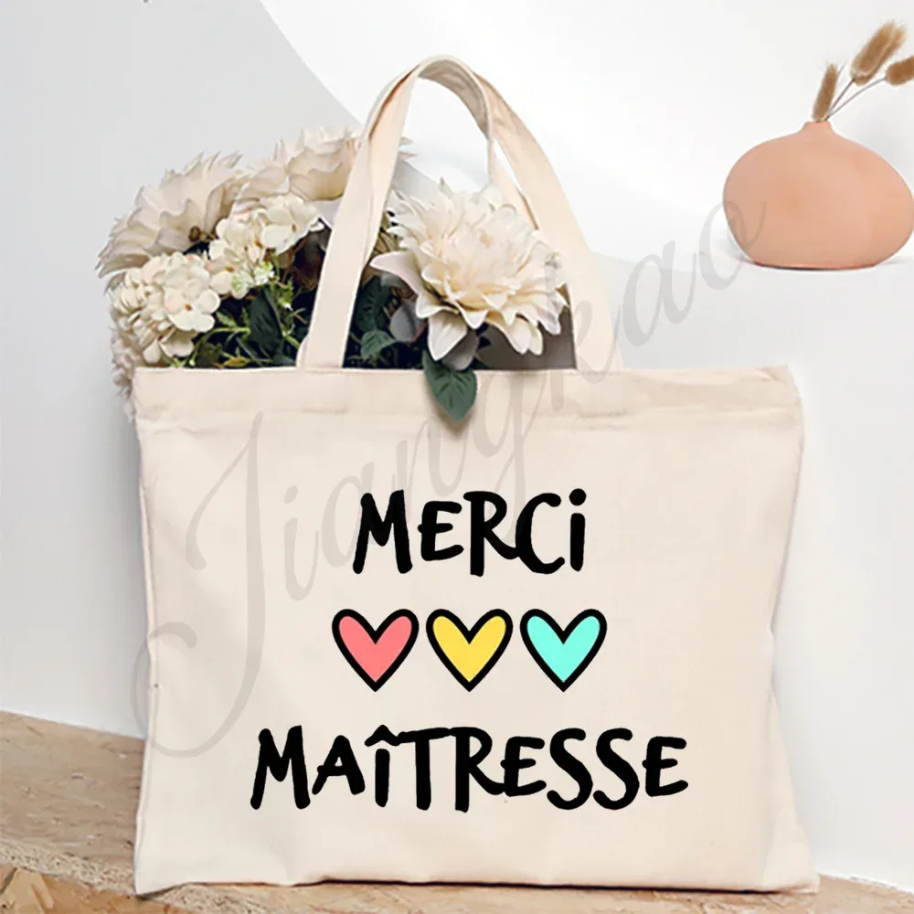 merci enseignant français impression femmes sac à bandoulière toile sacs à provisions femmes sacs à main sac fourre-tout réutilisable meilleurs cadeaux pour maitresse