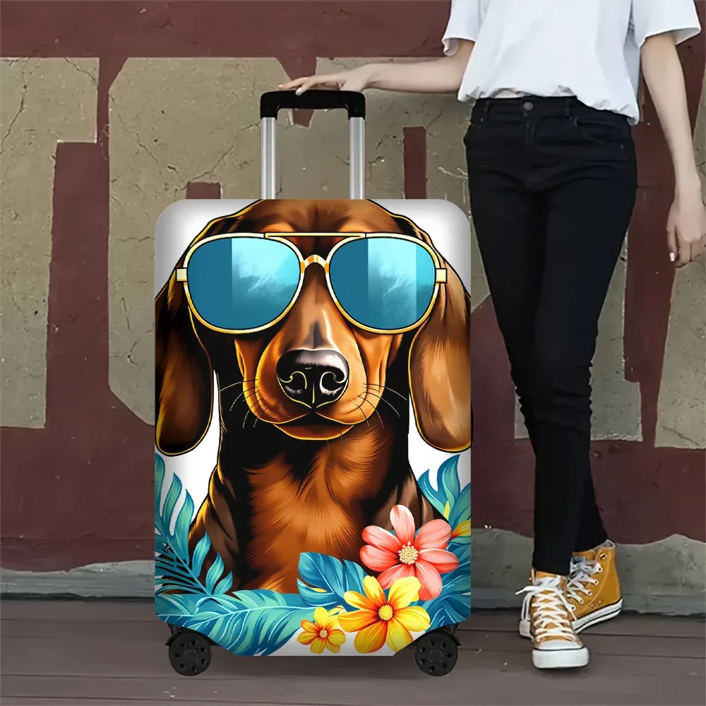 housse valise polyester motif chien lunettes soleil fleurs tropicales blanc protection voyage valises grands formats