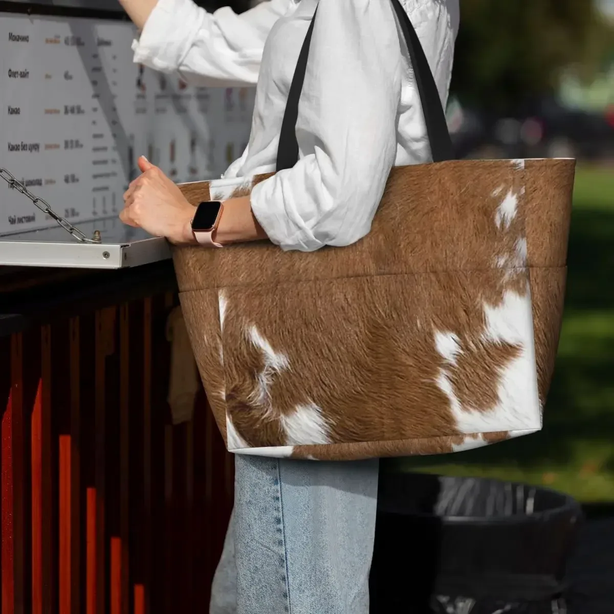 sac de plage élégant en fourrure de vache, texture cuir de vache, motif imprimé peau de vache, sac de yoga, grand sac fourre-tout, sac de voyage pour femme, sac de fitness