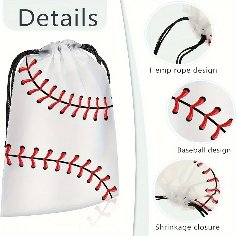 20 pièces, sac de fête de baseball à cordon, sac de rangement en lot, sac de rangement pour cosmétiques, fournitures de fête sur le thème du baseball pour l'anniversaire des garçons