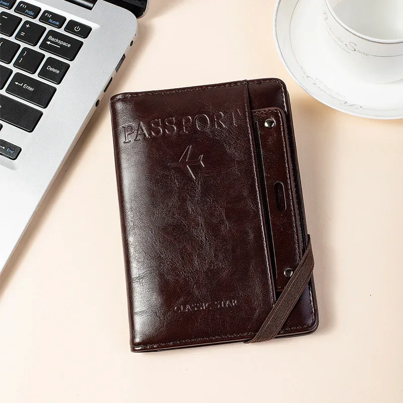 porte-passeport et portefeuille en un, antivol, anti-démagnétisation, sac de rangement multifonctionnel pour documents et cartes, porte-billets de voyage, organiseur portable pour documents professionnels et de voyage, housse de protection essentielle pour documents à l'usage de l'étranger.