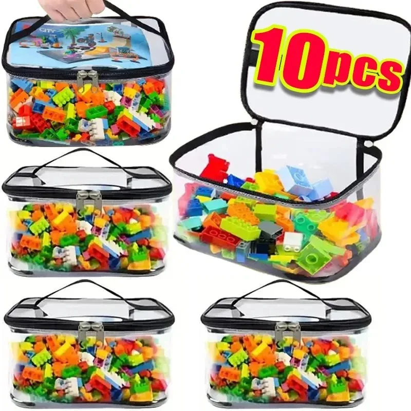 sac de rangement extra large en pvc transparent, 1/10 pièces, organisateur épais et étanche pour jouets cosmétiques, système de pochette transparente réutilisable de voyage