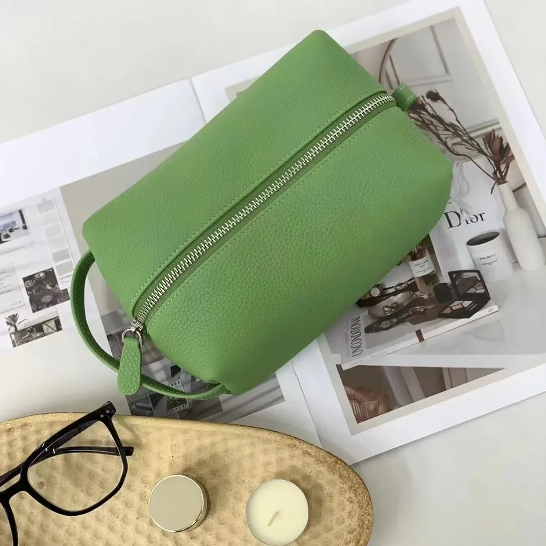 pochette de rangement de maquillage en cuir de vache à grain souple de haute qualité, sac à cosmétiques de sport portable pour poignée de voyage, sac de lavage