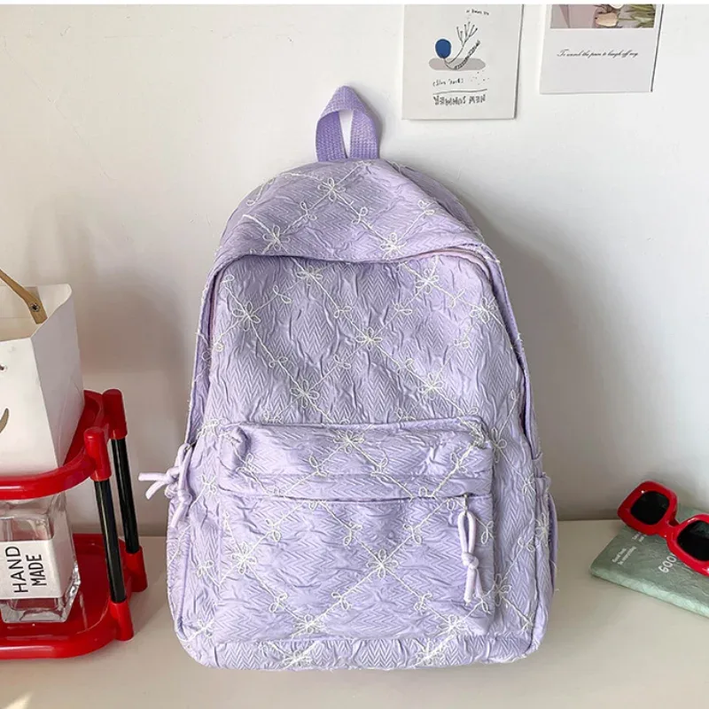 sac à dos coréen léger imprimé nœud, en nylon, grande capacité, pour étudiant, simple, polyvalent, décontracté, pour voyage