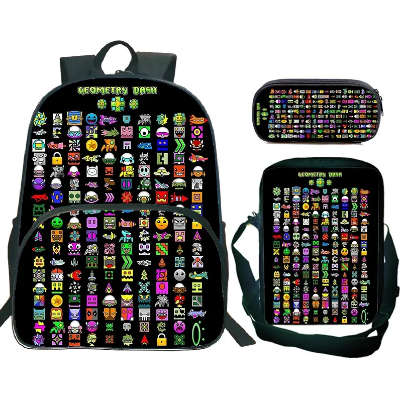 sac dos nylon design dessin animé motif geometry dash couleur multicolore format 20 35 litres usage école voyage