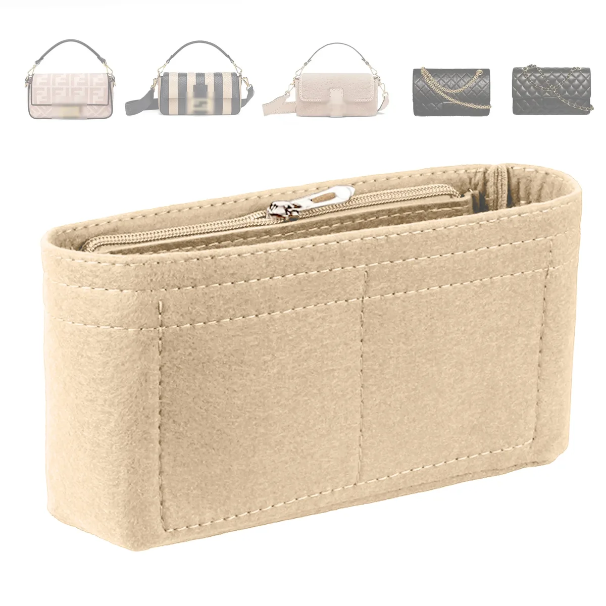 organisateur de sac en feutre tendance, parfait pour les sacs à main de marque pour femmes, les trousses de maquillage et les accessoires de sac.