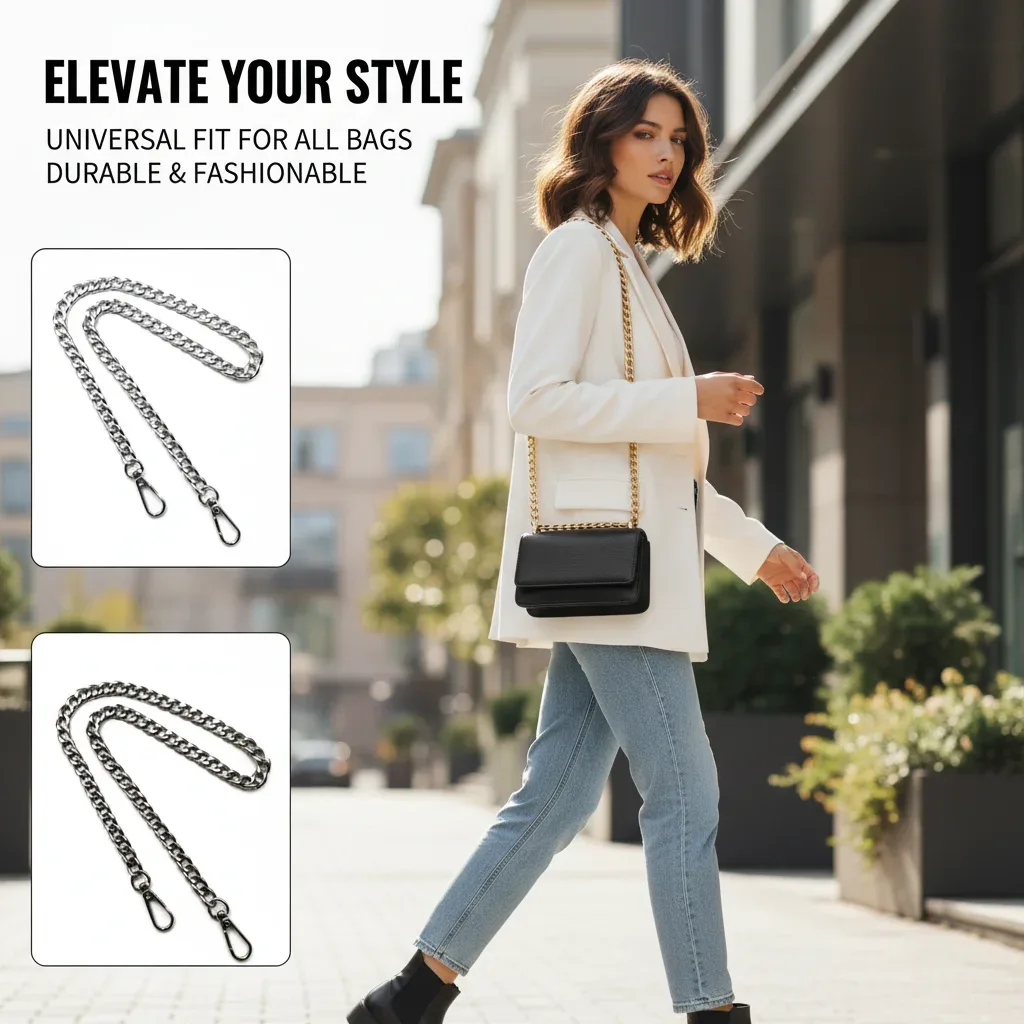 chaîne métal maillons carrés rose marron doré longueur variable accessoire sac bandoulière pochette modèle élégant durabilité usage journalier