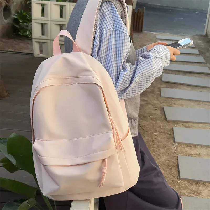 sac à dos en nylon pour femmes, sac à dos simple de couleur unie pour étudiantes, cartable pour adolescentes, sac à dos de voyage pour les déplacements