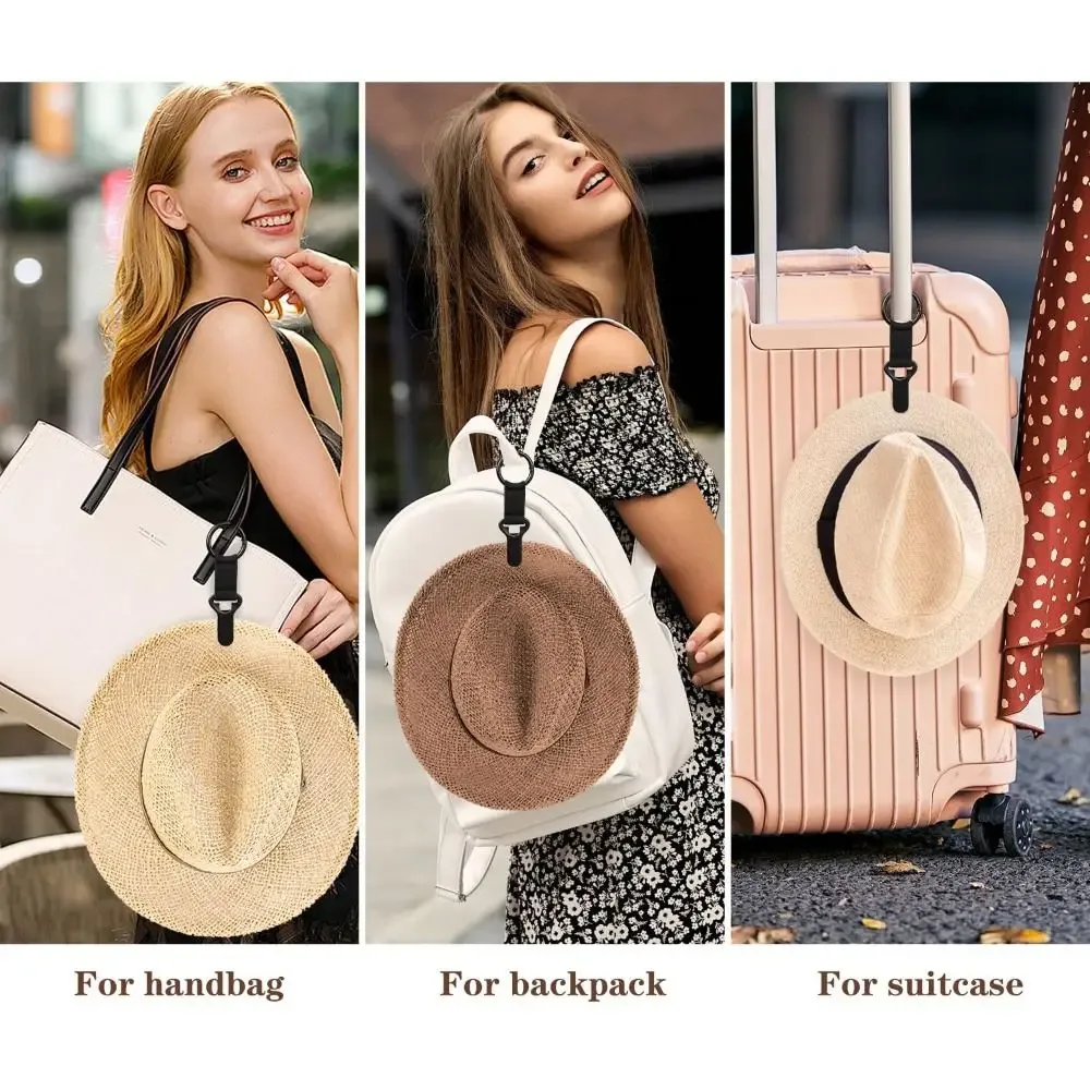 clip voyage chapeau nylon noir bande élastique boucle métallique support mains libres anti perte sac dos main