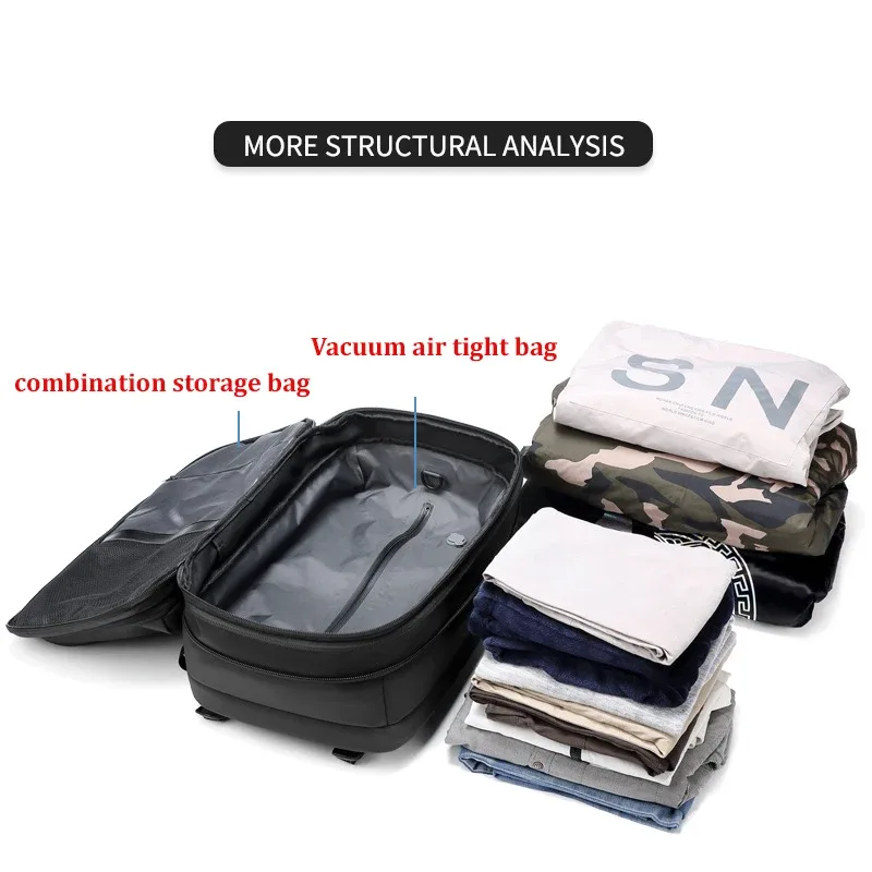 sac à dos de voyage pour hommes, sac à dos à compression sous vide pour ordinateur portable de 17 pouces, sac à dos d'affaires de grande capacité, sac à dos d'école extensible pour randonnée