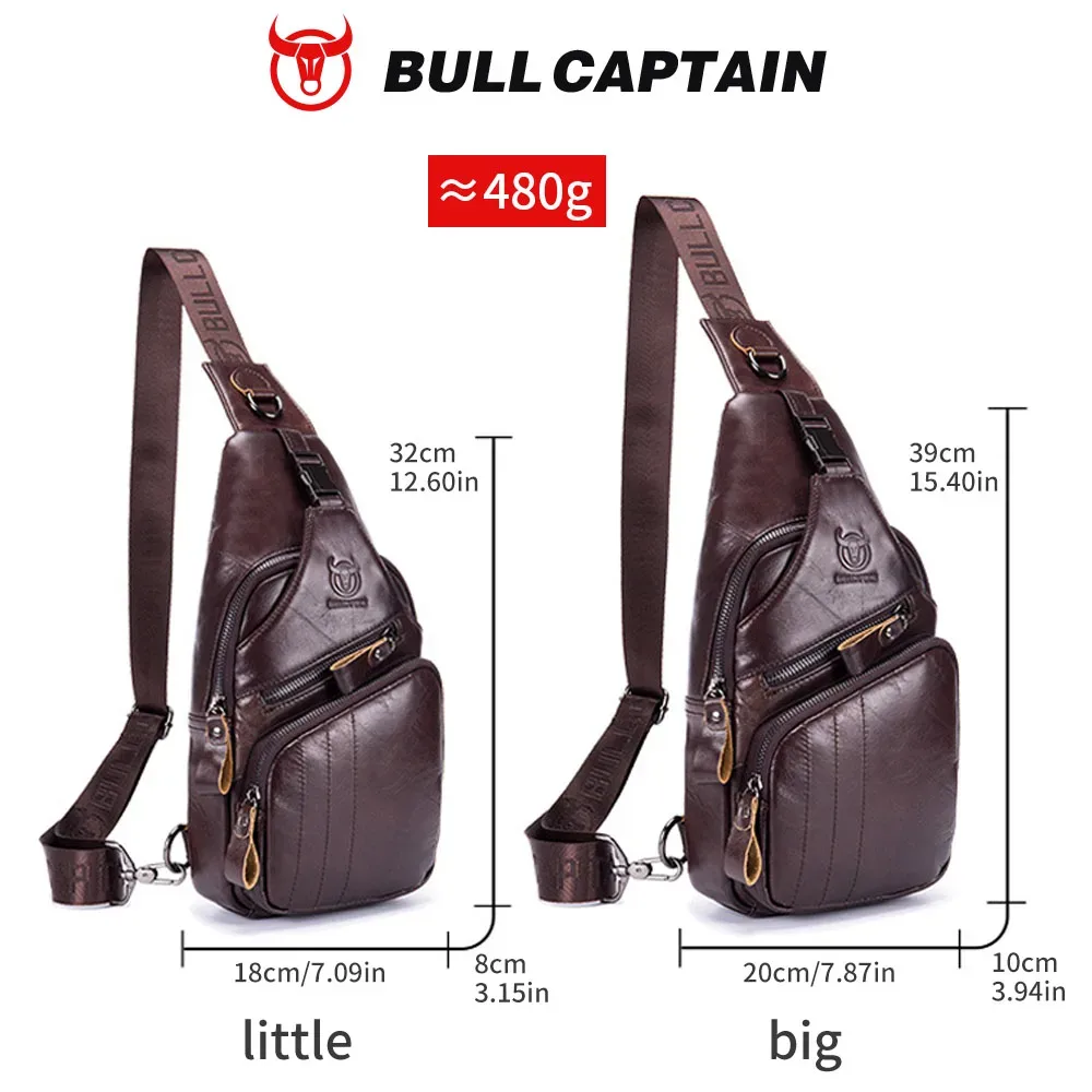 bullcaptain sac en cuir véritable sac de poitrine hommes mode style décontracté sac à bandoulière affaires grande capacité en cuir bagages pour hommes