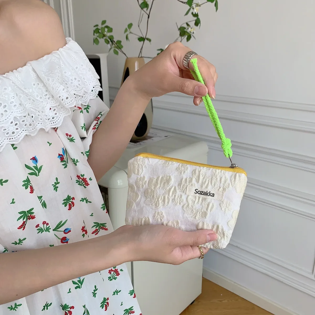 kawaii – porte-monnaie de voyage à fleurs, petit sac de rangement pour cosmétiques, rouge à lèvres, sacs à main de maquillage mignons pour femmes, portefeuille, pochette de rangement, sacs pour cartes