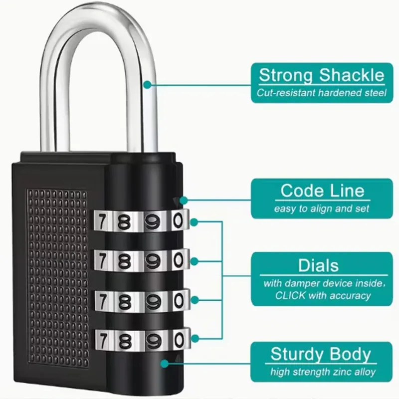 cadenas code chiffres métallique noir argent sécurité voyages valises casiers ecoles gym extérieur tsa