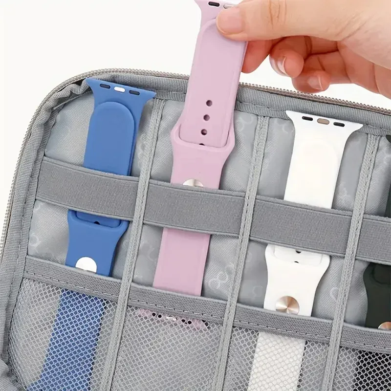 pochette organisatrice nylon gris compartiments maille bracelets montres voyage capacité grande taille petite affaires