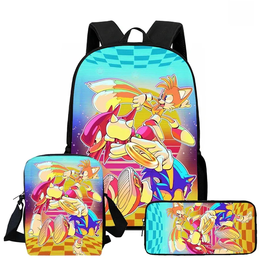 ensemble de 3 sacs à dos de dessin animé soo-nn-ic, comprenant un sac bandoulière et une trousse à crayons, unisexe, adapté aux garçons et aux filles âgés de 5 à 10 ans.