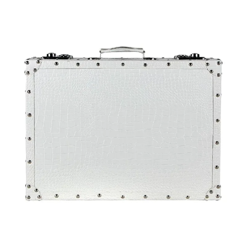 valise de voyage en cuir motif crocodile, coffre de rangement antique avec serrure, boîte à bagages rétro pour décoration intérieure, cadeau de luxe