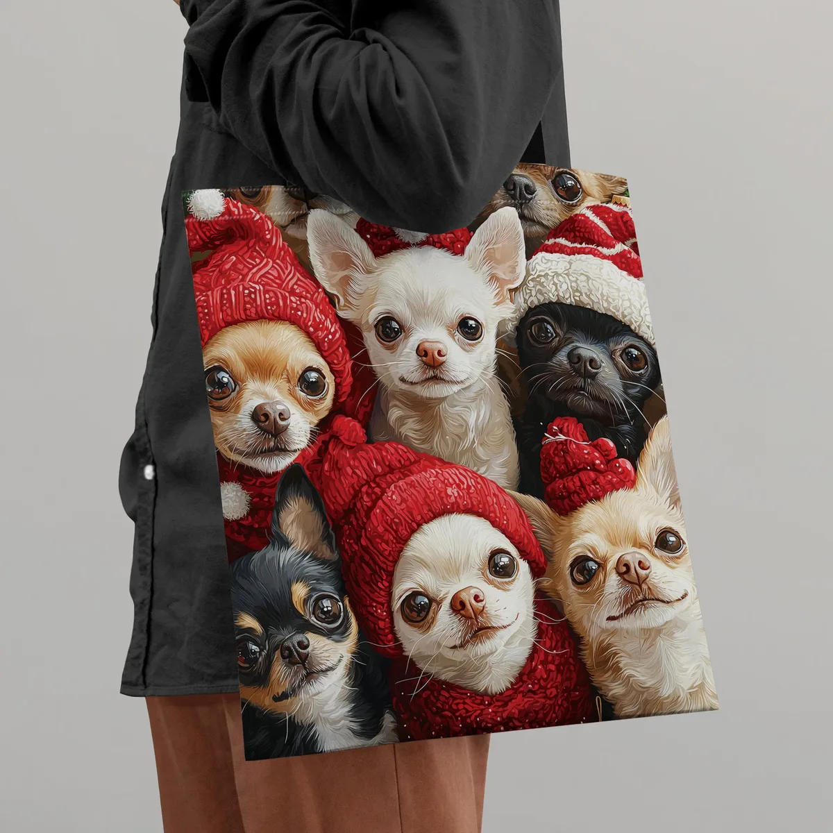 Sac fourre-tout en Polyester imprimé Chihuahua, sac à bandoulière de Shopping Durable et réutilisable avec Design Animal mignon, 1 pièce