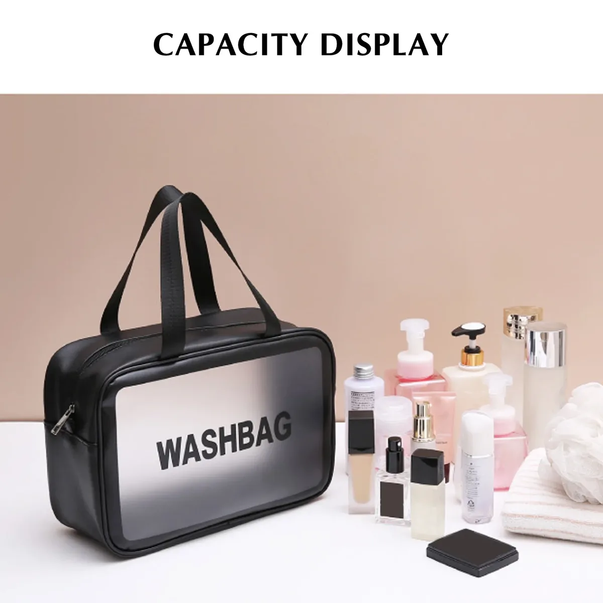 sac de toilette portable en pu pour femmes et hommes, sac de maquillage transparent imperméable, organiseur de toilette pour accessoires