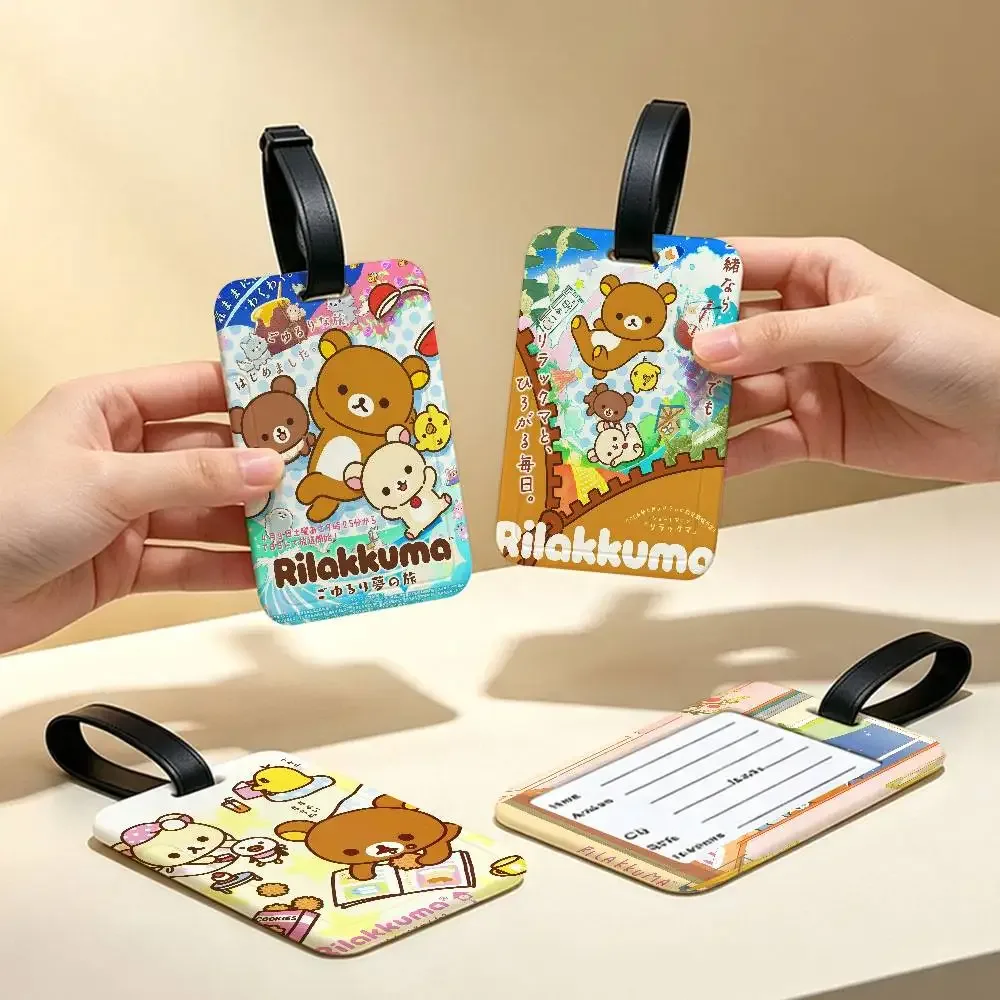 étiquette bagage plastique pvc motif rilakkuma couleurs roses rouges blanches voyage ecole pratique antiperte ceinture porté