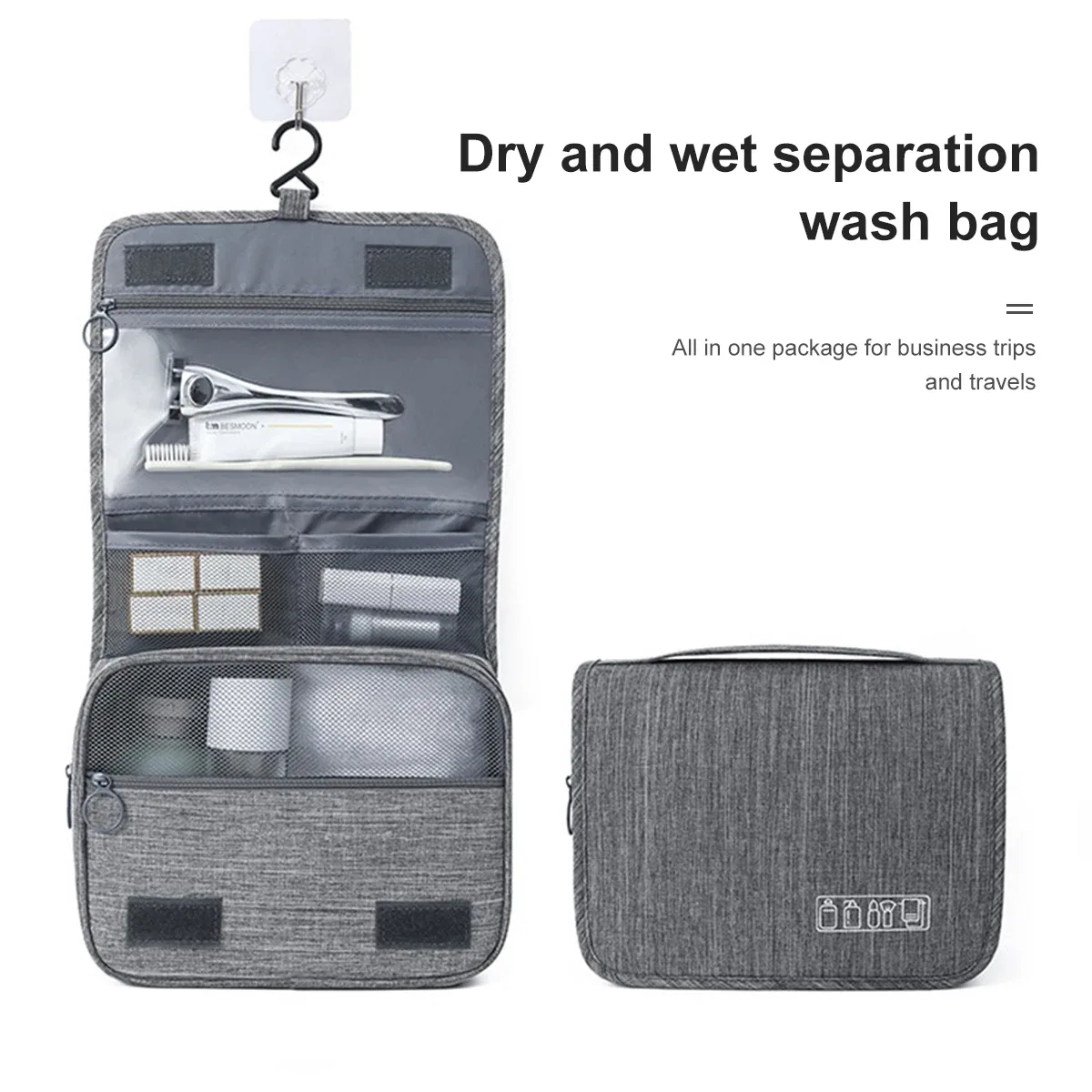 trousse de toilette de voyage de grande capacité, sac à cosmétiques portable multifonctionnel avec crochet, sac de rangement, sac de rangement de voyage pour hommes