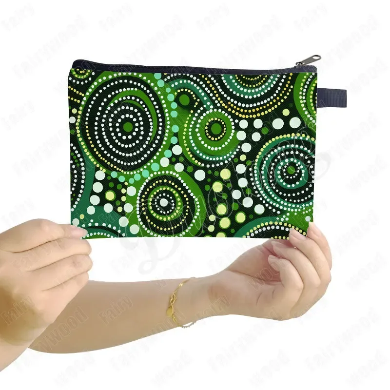 trousse de maquillage à imprimé points aborigènes australiens, sac de rangement pour rouge à lèvres et téléphone, pochette de toilette pour femme, motif culturel indigène