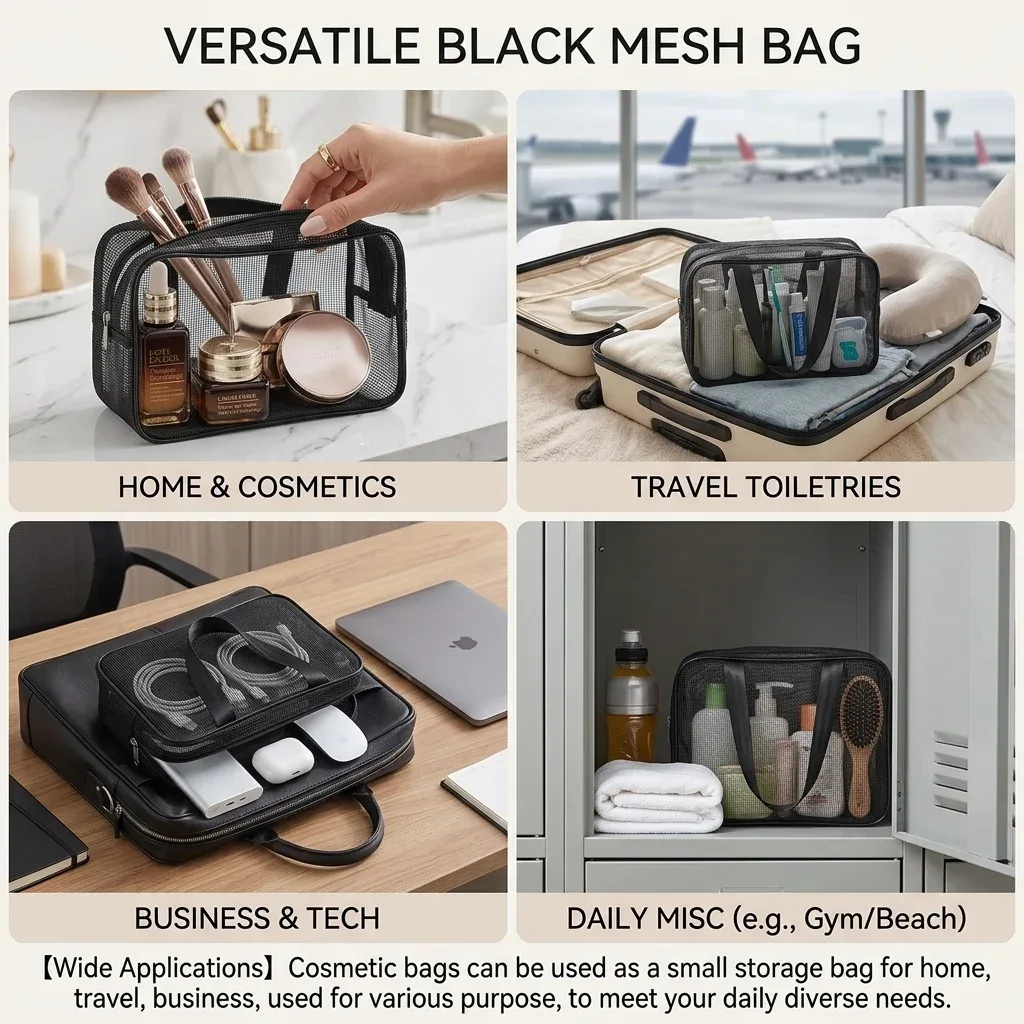 sac de douche multifonctionnel en maille grande capacité, organisateur portable pour accès rapide aux produits de salle de bain