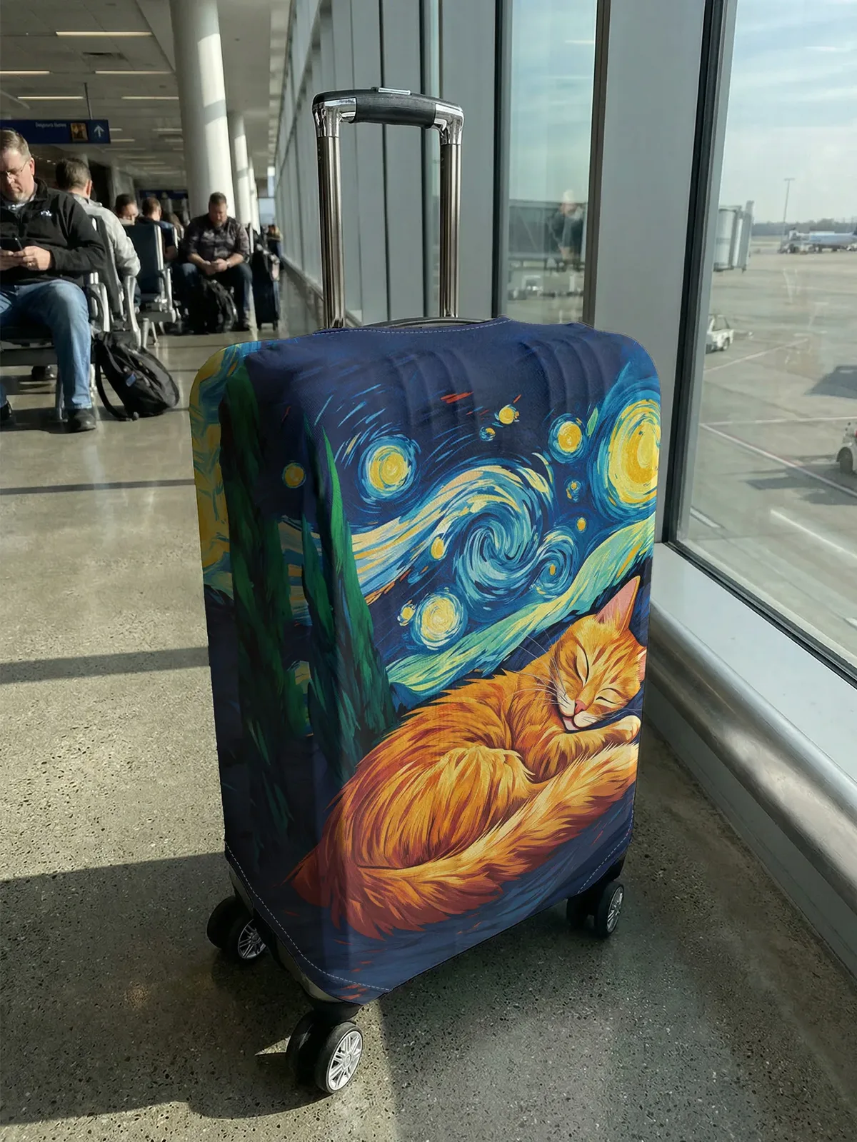 housse de protection pour bagages orange cat van gogh art, adaptée aux valises de 18 à 32 pouces, gants pour poignée de bagage, accessoires de voyage
